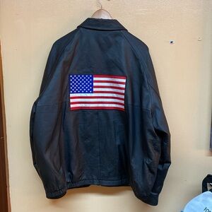 Vintage Y2K 58 Sports USA Black Leather Embroidered American Flag Jacket